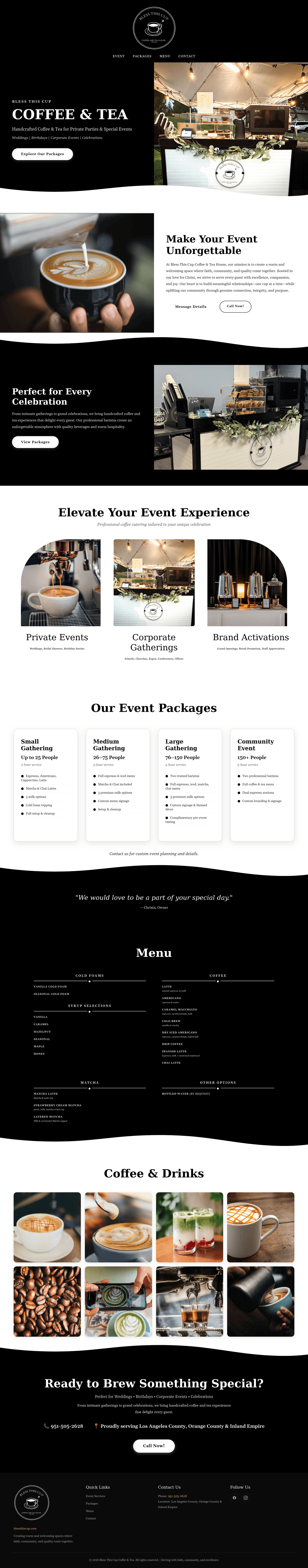Bless This Cup website full page design, desktop view