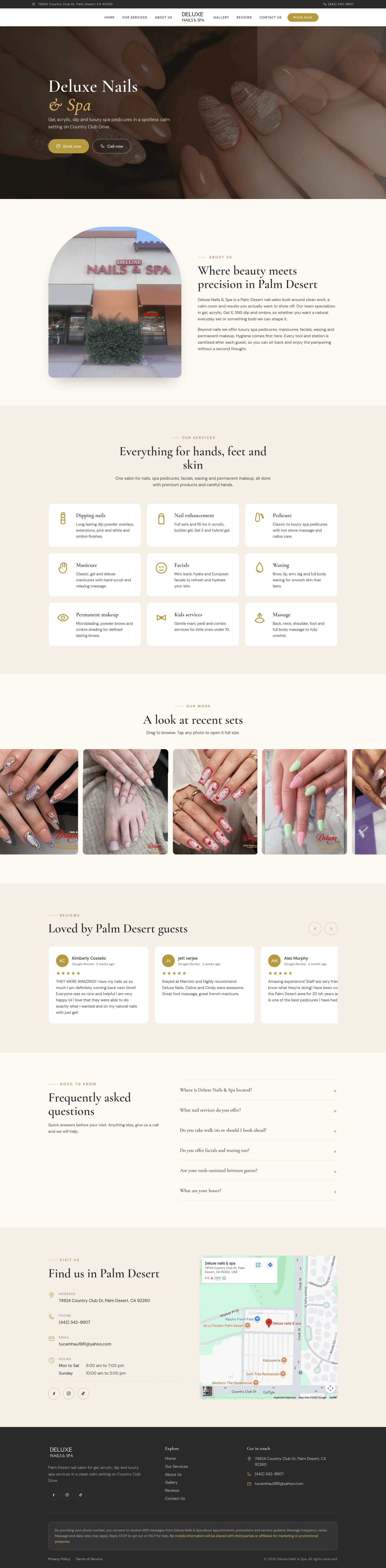 Deluxe Nails website full page design, desktop view