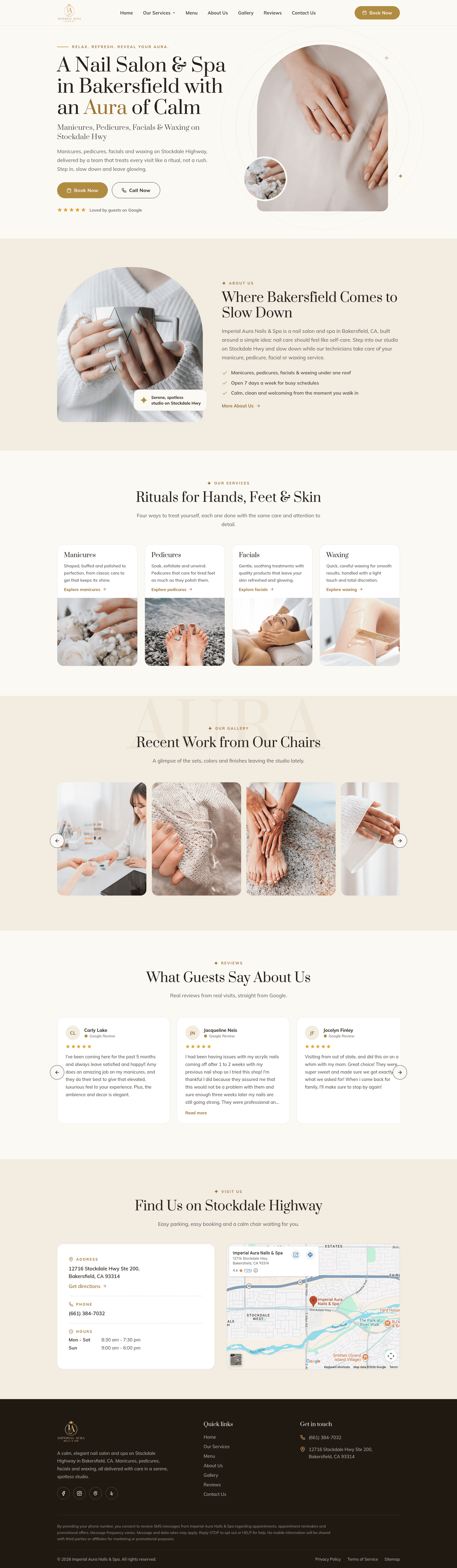 Imperial Nails website full page design, desktop view