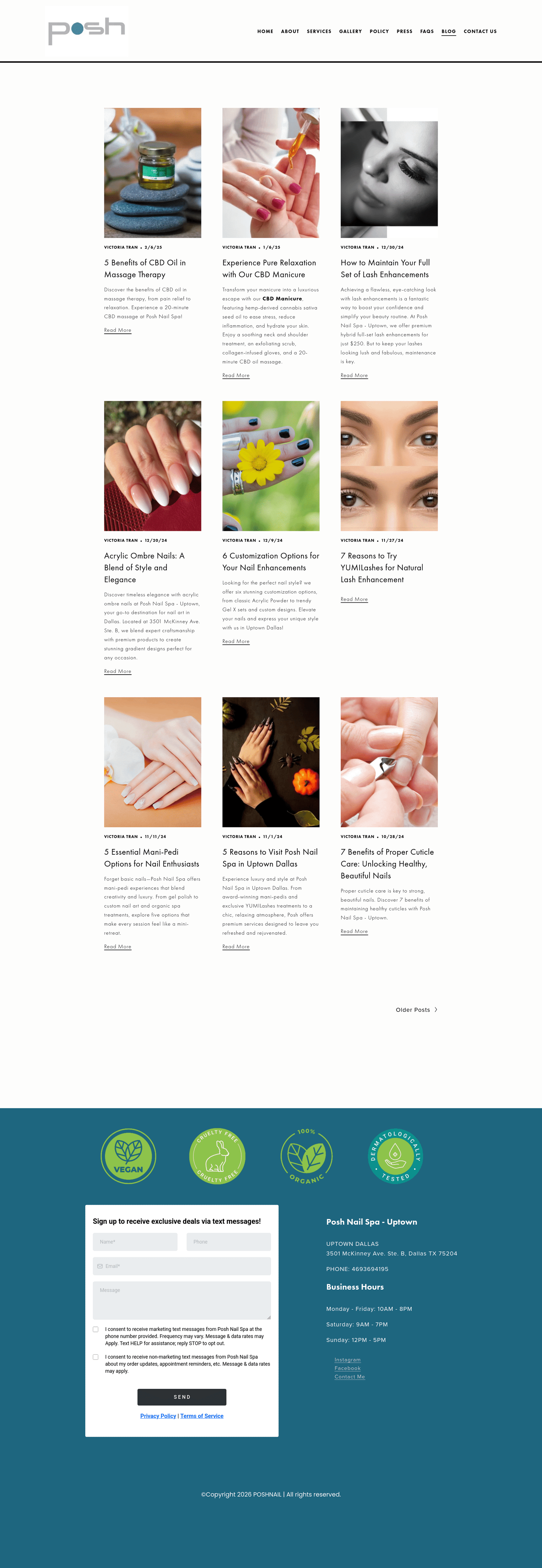 Posh Nails blog and content hub design, desktop view