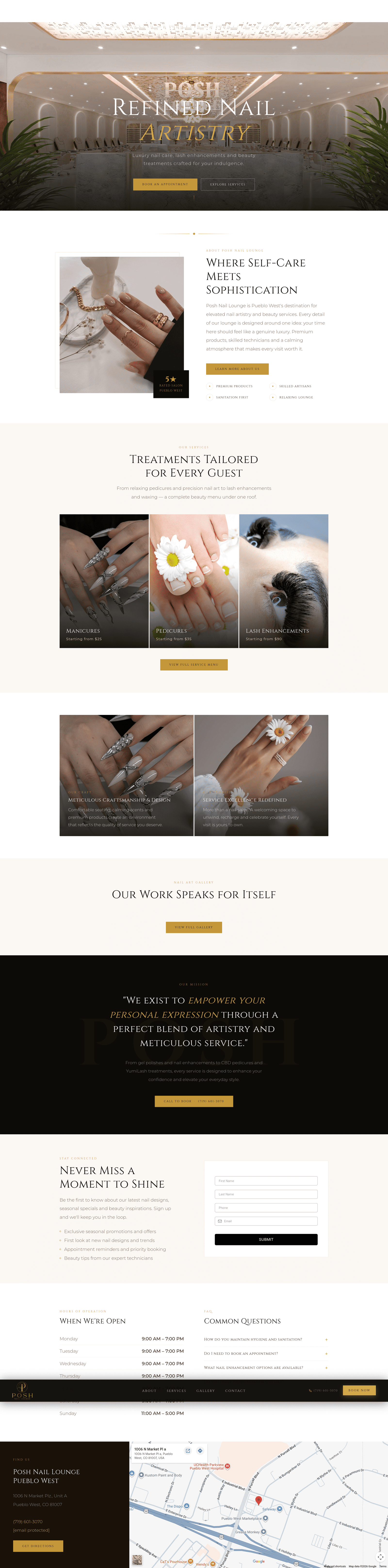 Posh Nails salon website full page design, desktop view