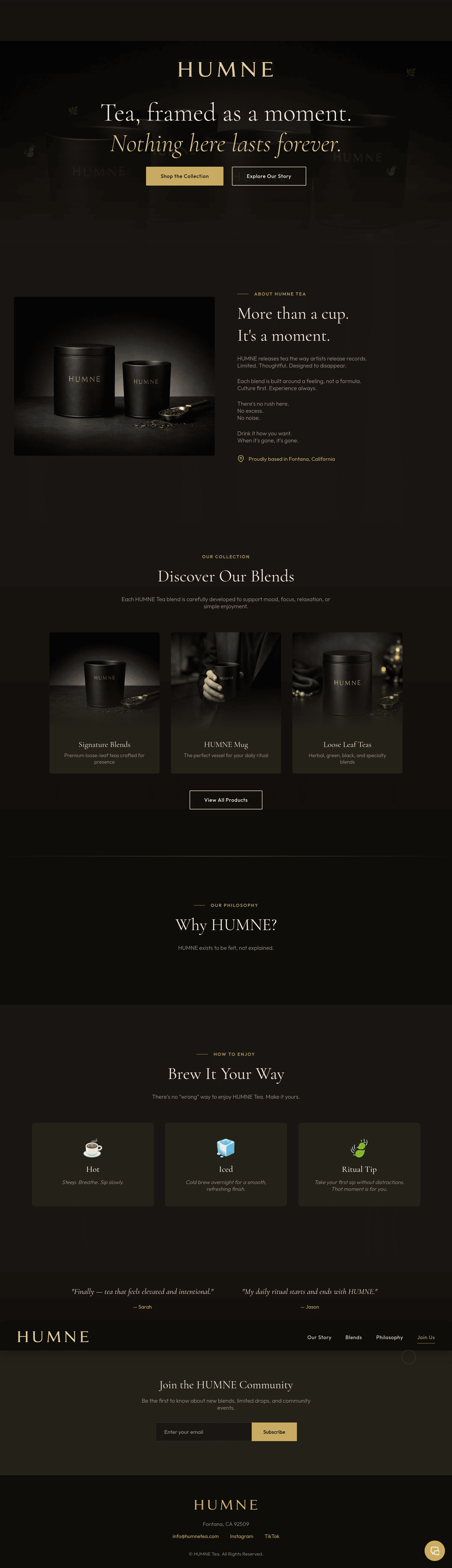Tea house website full page design, desktop view