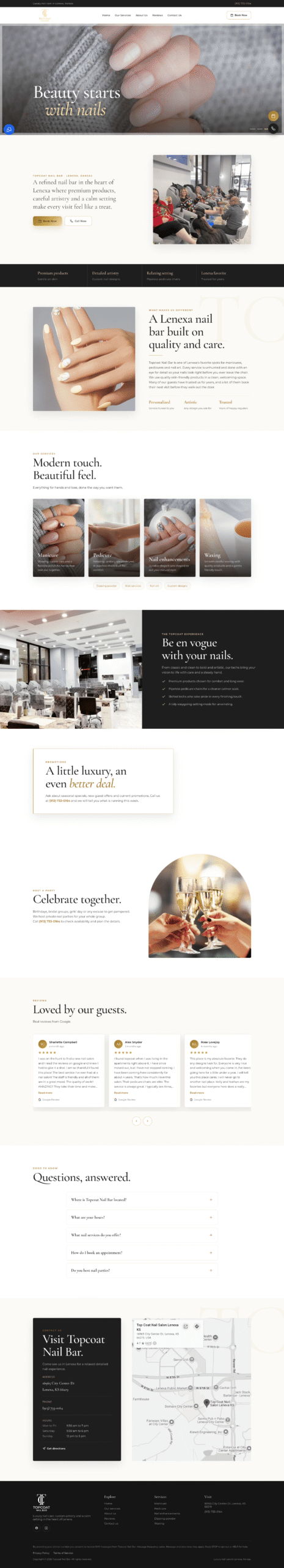 Top Coat Nails website homepage designed by Hike Presence, desktop view