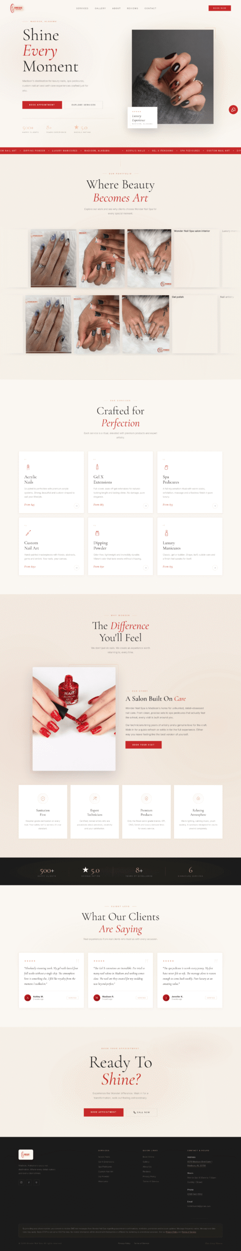Wonder Nails salon website homepage designed by Hike Presence, shown on desktop
